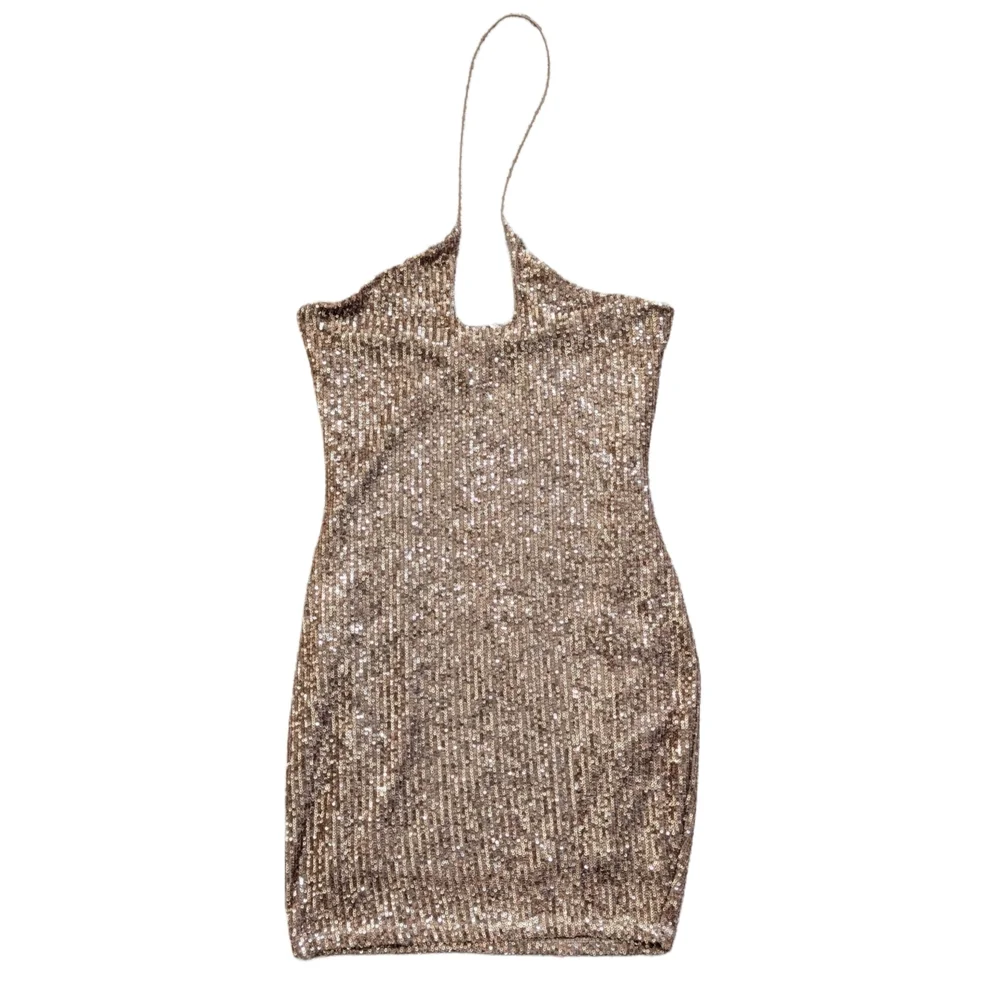 Fashion Nova Mocha Brown Out Til Dawn Sequin Mini Dress Size Large